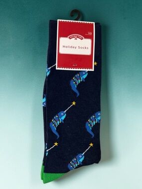 🫶🏻 Holiday Fish Pattern Men's Crew Socks - Navy